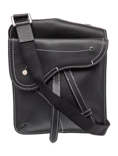 Pre-owned Dior Men Leather Christian Dior Saddle In Black