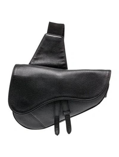 Pre-owned Dior Men Leather Christian Dior Saddle In Black