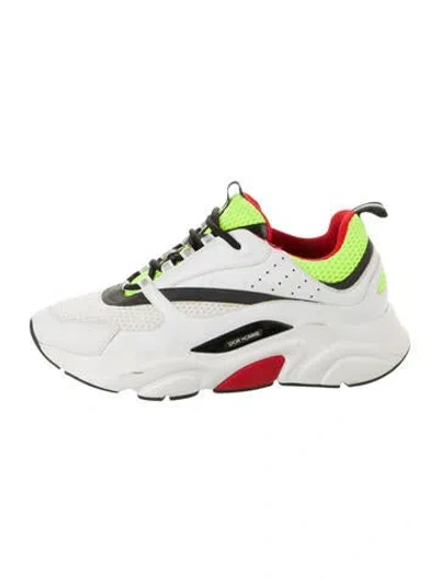 Pre-owned Dior Men Leather Colorblock Pattern Chunky Sneakers In White