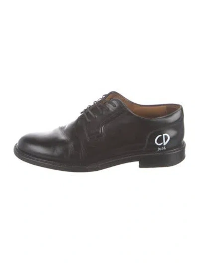 Pre-owned Dior Men Leather Graphic Print Oxfords In Black