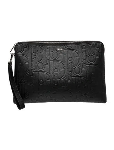Pre-owned Dior Men Leather Portfolio 2025 In Black