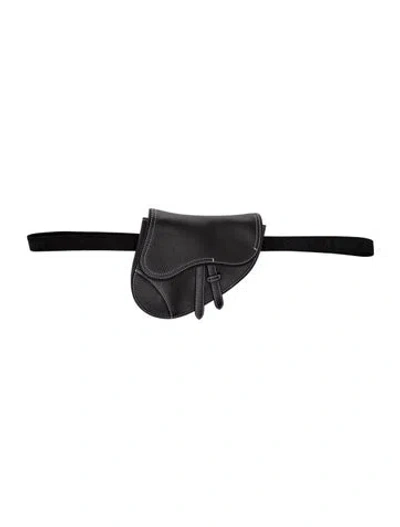 Pre-owned Dior Men Leather Saddle Bag In Black