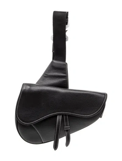 Pre-owned Dior Men Leather Saddle In Black