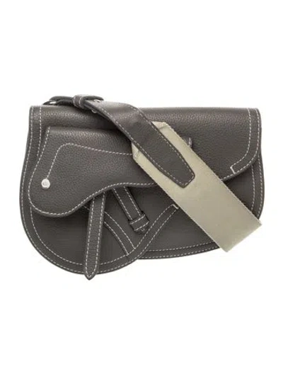 Pre-owned Dior Men Leather Saddle In Gray