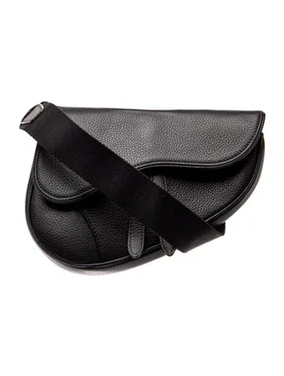 Pre-owned Dior Men Leather Saddle Mini In Black