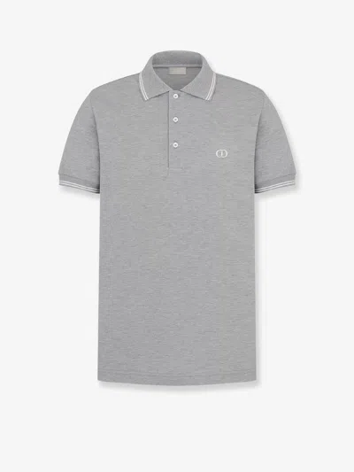 Dior Men Melange Cotton Polo Shirt In Gray