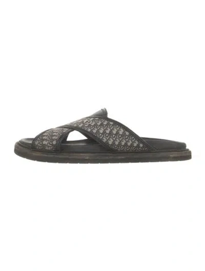 Pre-owned Dior Men Oblique Jacquard Canvas Slides In Black