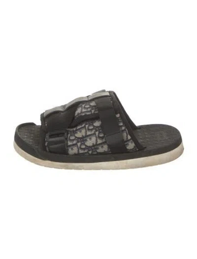 Pre-owned Dior Men Oblique Jacquard Canvas Slides In Black
