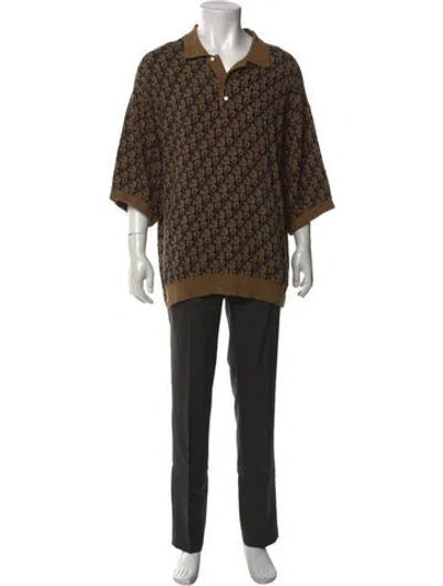 Pre-owned Dior Men Oblique Jacquard Collar Polo Shirt In Brown