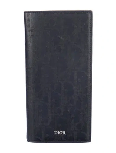 Pre-owned Dior Men Oblique Jacquard Leather Continental Wallet In Black