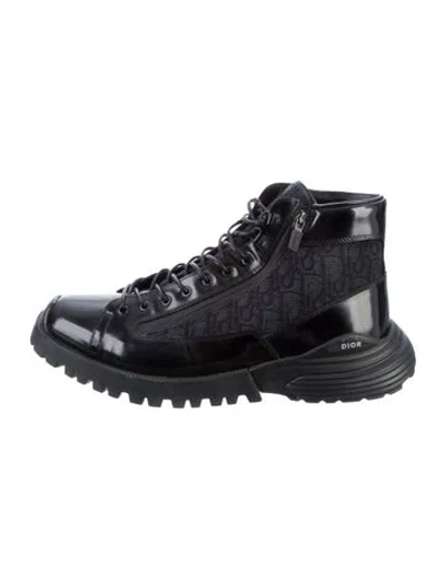 Pre-owned Dior Men Oblique Jacquard Leather Hiking Boots In Black