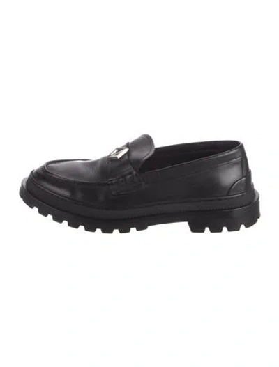 Pre-owned Dior Men Oblique Jacquard Leather Loafers In Black