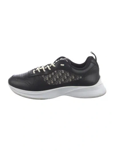 Pre-owned Dior Men Oblique Jacquard Leather Sneakers In Black