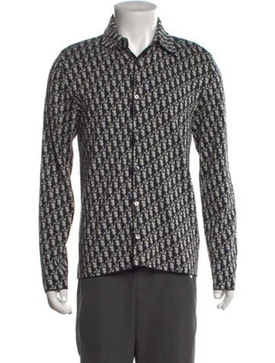 Pre-owned Dior Men Oblique Jacquard Long Sleeve Shirt In Blue