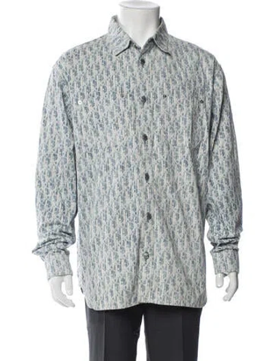 Pre-owned Dior Men Oblique Jacquard Long Sleeve Shirt In Green