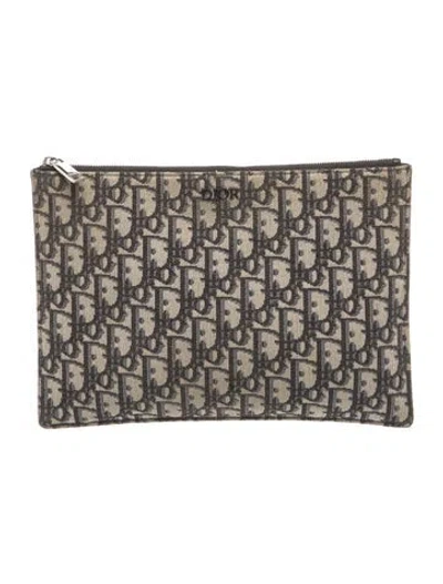 Pre-owned Dior Men Oblique Jacquard Portfolio In Neutral
