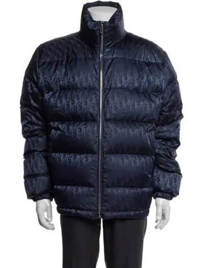 Pre-owned Dior Men Oblique Jacquard Puffer Coat In Blue