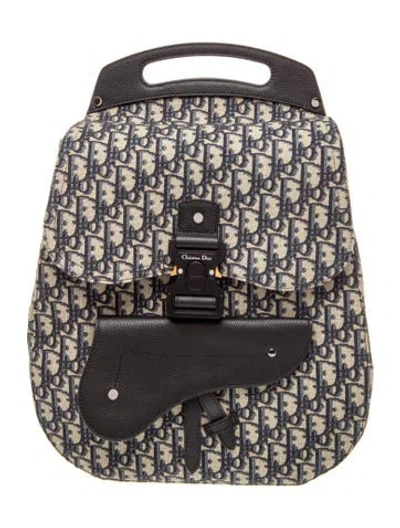 Pre-owned Dior Men Oblique Jacquard Saddle Backpack Mini In Blue