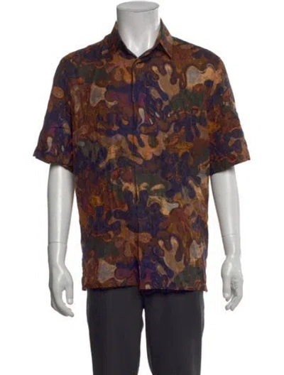 Pre-owned Dior Men Oblique Jacquard Short Sleeve Shirt In Brown