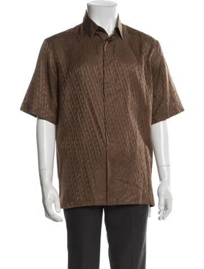 Pre-owned Dior Men Oblique Jacquard Short Sleeve Shirt In Brown