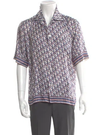 Pre-owned Dior Men Oblique Jacquard Silk Shirt In Blue
