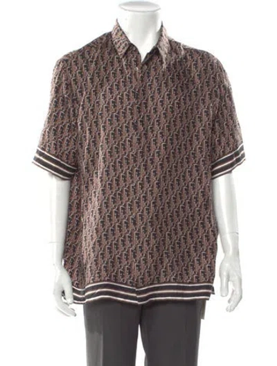 Pre-owned Dior Men Oblique Jacquard Silk Shirt In Brown