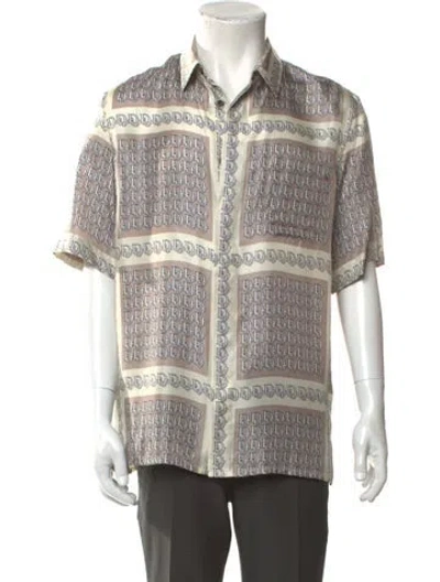 Pre-owned Dior Men Oblique Jacquard Silk Shirt In Neutral