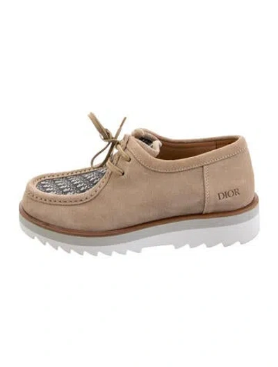 Pre-owned Dior Men Oblique Jacquard Suede Boat Shoes In Neutral