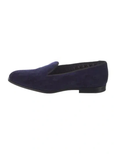 Pre-owned Dior Men Oblique Jacquard Velvet Loafers In Blue