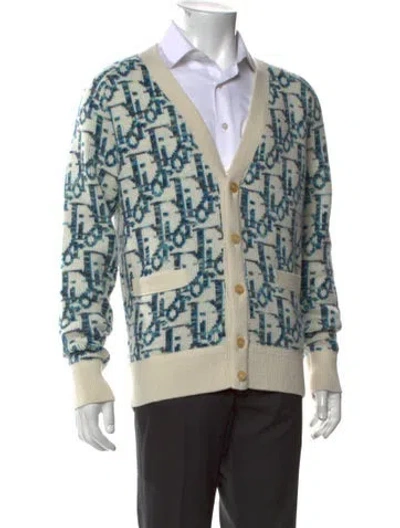 Pre-owned Dior Men Oblique Jacquard V-neck Cardigan In Multi