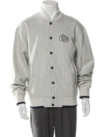 Pre-owned Dior Men Oblique Jacquard Wool Bomber Jacket W/ Tags In White