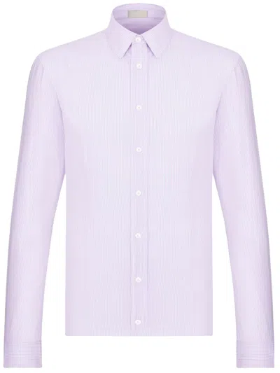 Dior Men's Pink Striped Cotton Poplin Shirt With Embroidered Detail In Purple