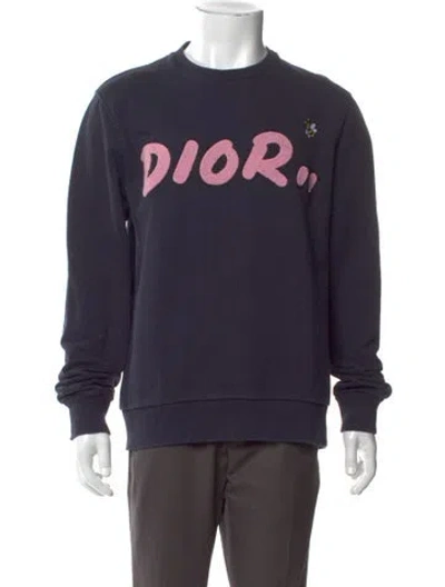 Pre-owned Dior Men Signature Logo Graphic Print Sweatshirt In Blue