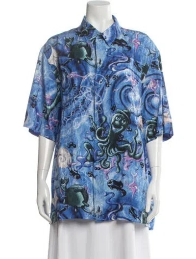Pre-owned Dior Men Silk Graphic Print Shirt In Blue