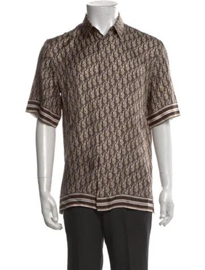 Pre-owned Dior Men Silk Graphic Print Shirt In Brown