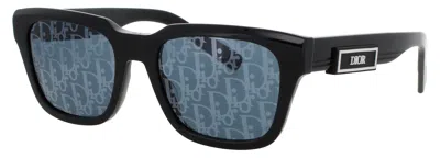 Dior Men's Square Sunglasses 53-19-145 In 01x - Shiny Black / Blue Mirror