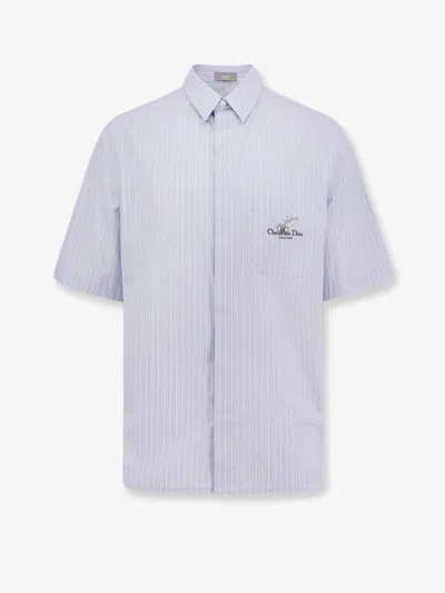 Dior Men Striped Cotton Shirt In Blue