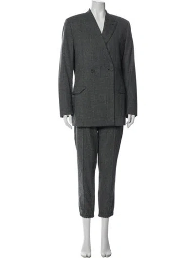 Pre-owned Dior Men Virgin Wool Plaid Print Two-piece Suit In Gray