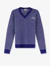 Dior Men Wool Sweater With Bicolor Pattern In Blue