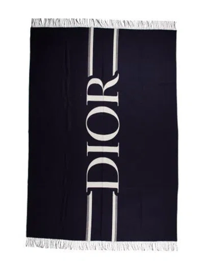 Pre-owned Dior Men Wool Throw Blanket In Blue