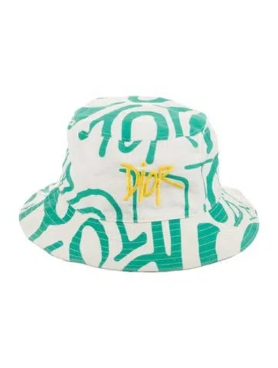 Pre-owned Dior Men X Shawn Stussy Logo Bucket Hat In White