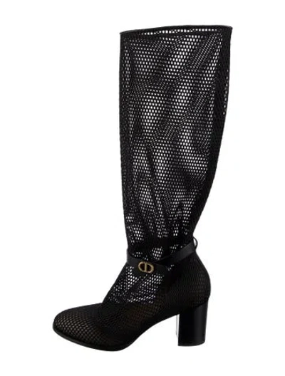 Pre-owned Dior Mesh Accents Boots In Black
