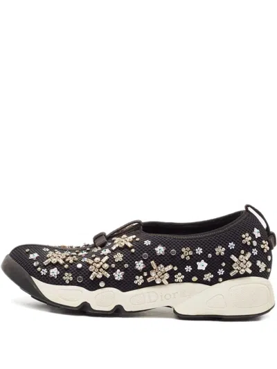 Pre-owned Dior Mesh Crystal-embellished Sneakers In Black