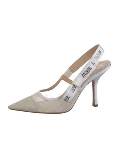 Pre-owned Dior Mesh Crystal Embellishments Slingback Pumps In White