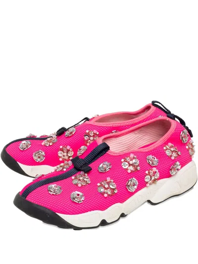 Pre-owned Dior Mesh Embellished Sneakers In Pink