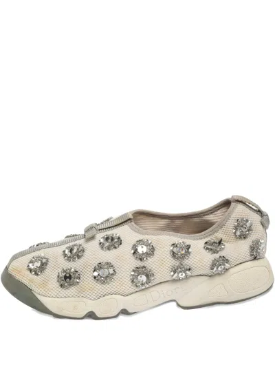 Pre-owned Dior Mesh Embellished Sneakers In White