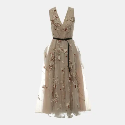 Pre-owned Dior Mesh Embroidered Sleeveless Dress In Brown