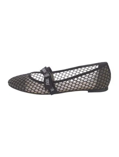 Pre-owned Dior Mesh Lace Pattern Ballet Flats In Black