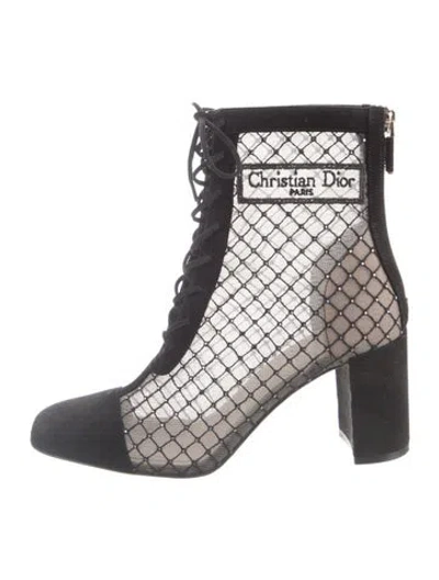 Pre-owned Dior Mesh Lace Pattern Lace-up Boots In Black