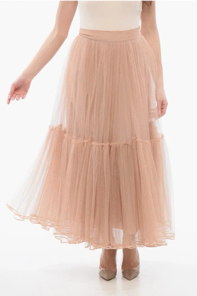 Dior Mesh Long Circle Skirt In Pink
